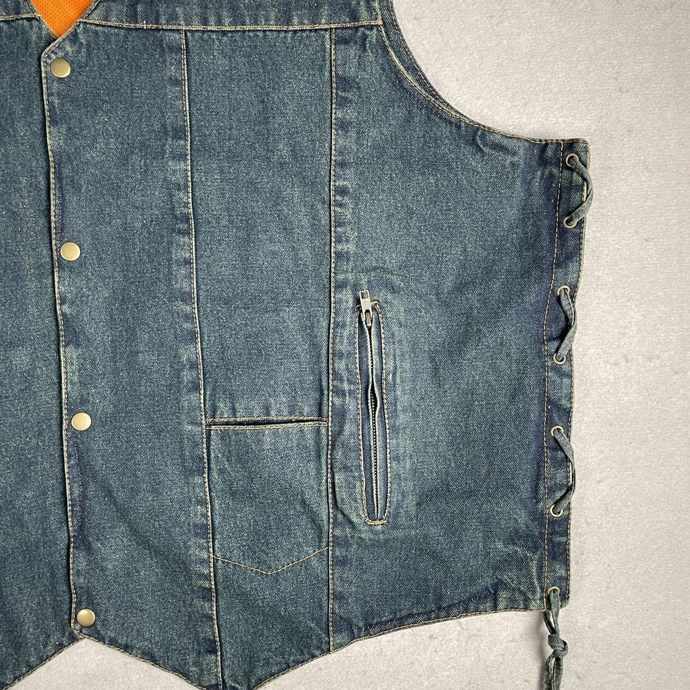 New Milwaukee Leather Blue Denim Motorcycle Biker Riders Vest 7XL w/Side Laces - Picture 4 of 11